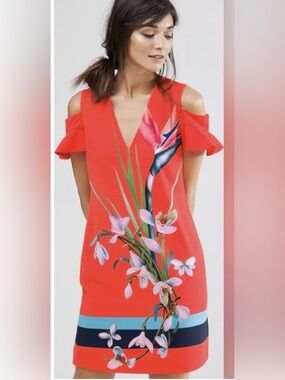 Ted Baker "Leea" Tropical Oasis Cold Shoulder Dress